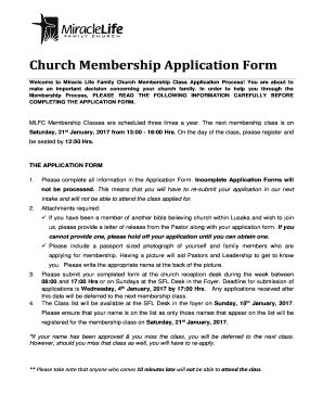 Welcome to Miracle Life Family Church Membership Class Application Process  Form