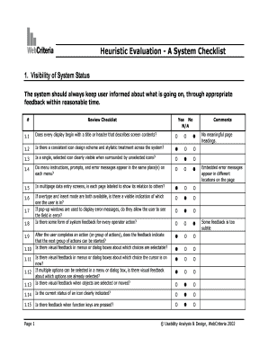 Heuristic Evaluation a System Checklist  Form