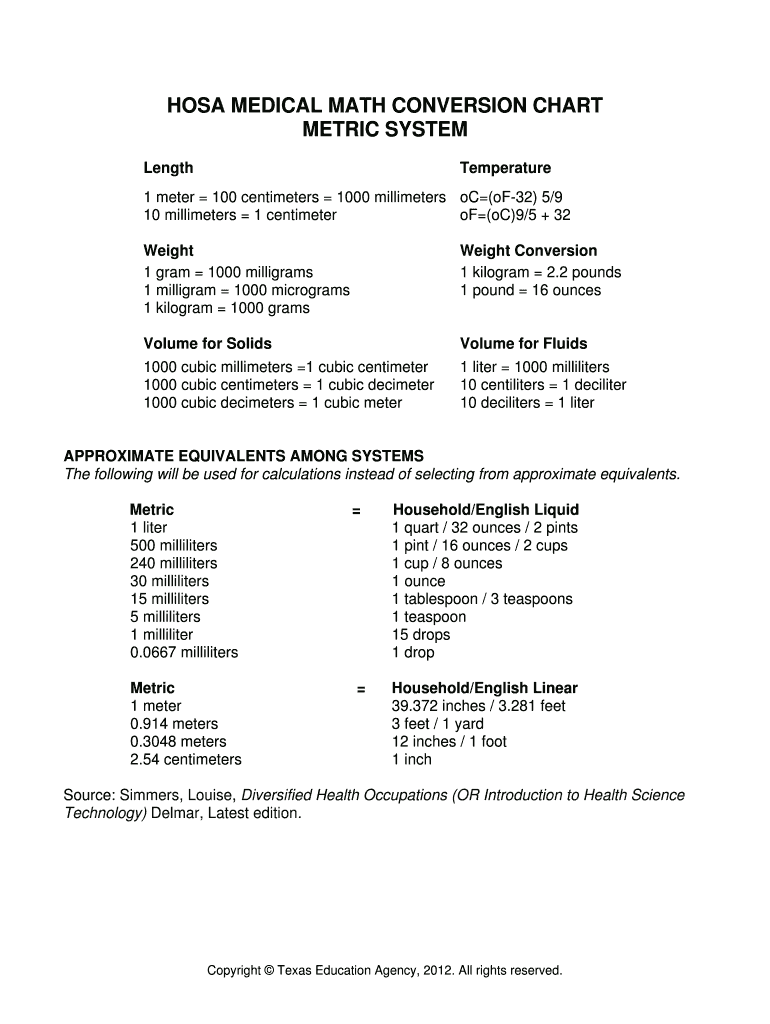 Hosa Medical Math Practice Test Form Fill Out and Sign Printable PDF