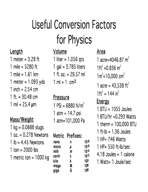 Useful Conversion Factors  Form