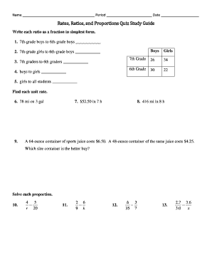 Rates Ratios and Proportions Quiz Study Guide Answer Key  Form