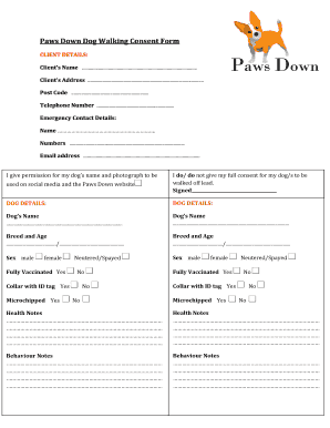 Paws Down Dog Walking Consent Form
