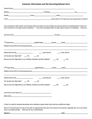 Pet Grooming Release  Form