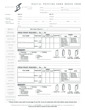 DIGITAL PRINTING WORK ORDER FORM