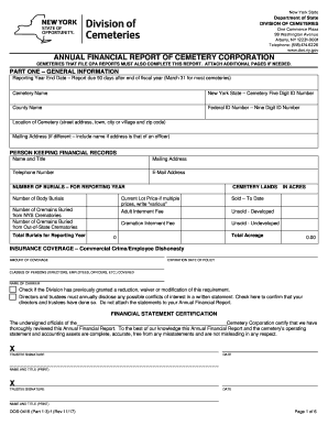 Nys Division of Cemeteries Annual Report  Form