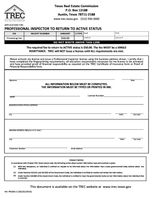 Texas Trec Return  Form