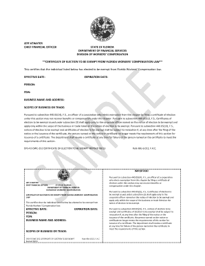Workers Comp Exemption Certificate Florida  Form