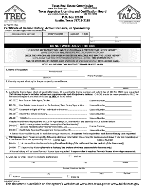 Trec License Licensure Search  Form