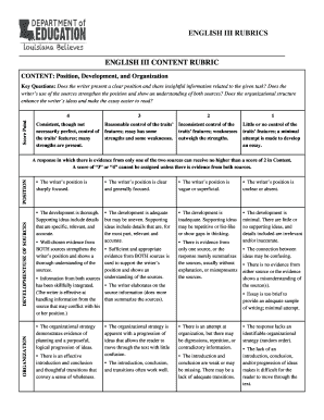 Rubrics in English  Form