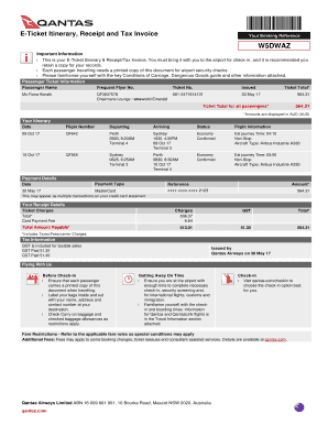 E Ticket Itinerary, Receipt and Tax Invoice  Form