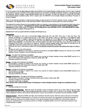 For the Purposes of the Southlake Regional Health Centre SRHC Communicable Disease Surveillance Policy, the Term &quot;staff&quo  Form