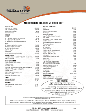 Audio Visual Equipment List  Form