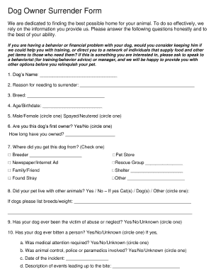 Dog Owner Surrender Form