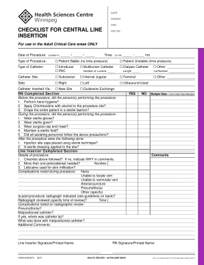 CHECKLIST for CENTRAL LINE  Form