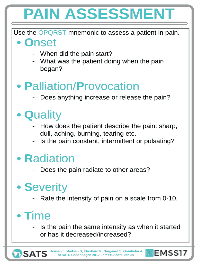 Use the OPQRST Mnemonic to Assess a Patient in Pain  Form