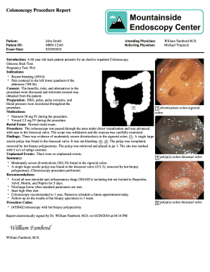 Sample Colonoscopy Report  Form