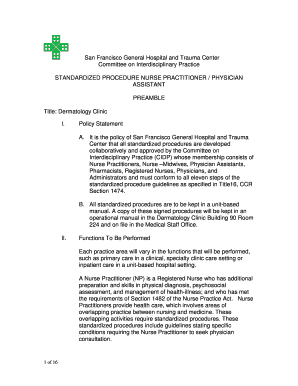 STANDARDIZED PROCEDURE NURSE PRACTITIONER PHYSICIAN  Form