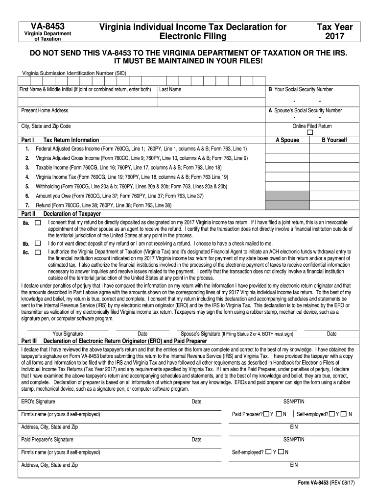  Form Va 8453 C Where to Mail 2017