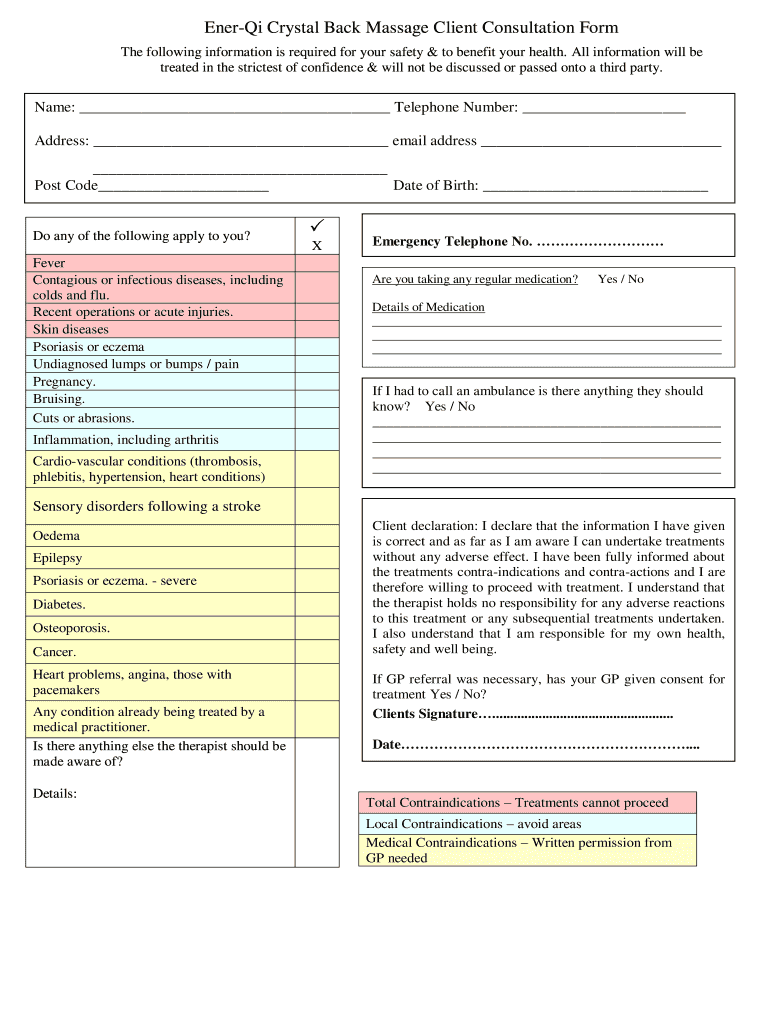 Ener Qi Crystal Back Massage Client Consultation Form
