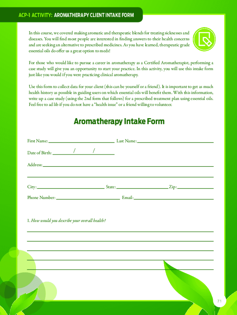 Aromatherapy Client Intake Form