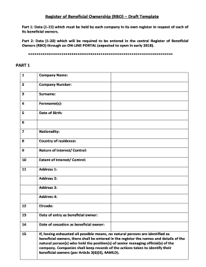 Register of Beneficial Ownership Template  Form