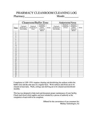 Pharmacy Cleaning Log  Form