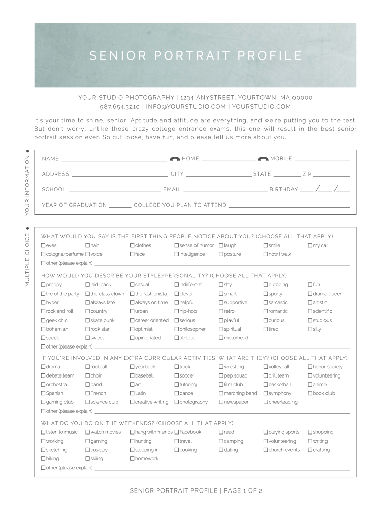 Senior Portrait Questionnaire PDF  Form