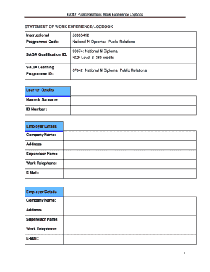 67042 Public Relations Work Experience Logbook  Form