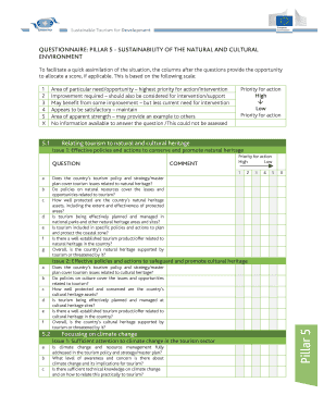 QUESTIONNAIRE PILLAR 5 SUSTAINABILITY of the NATURAL and CULTURAL  Form