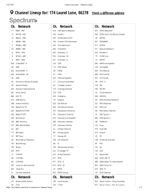 Spectrum Channel List Printable  Form