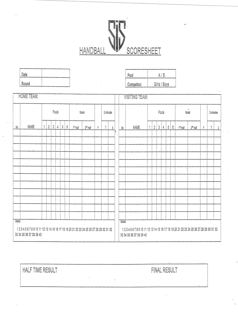 PDF Handball Score Sheet PDF eBook and User Guide Download  Form