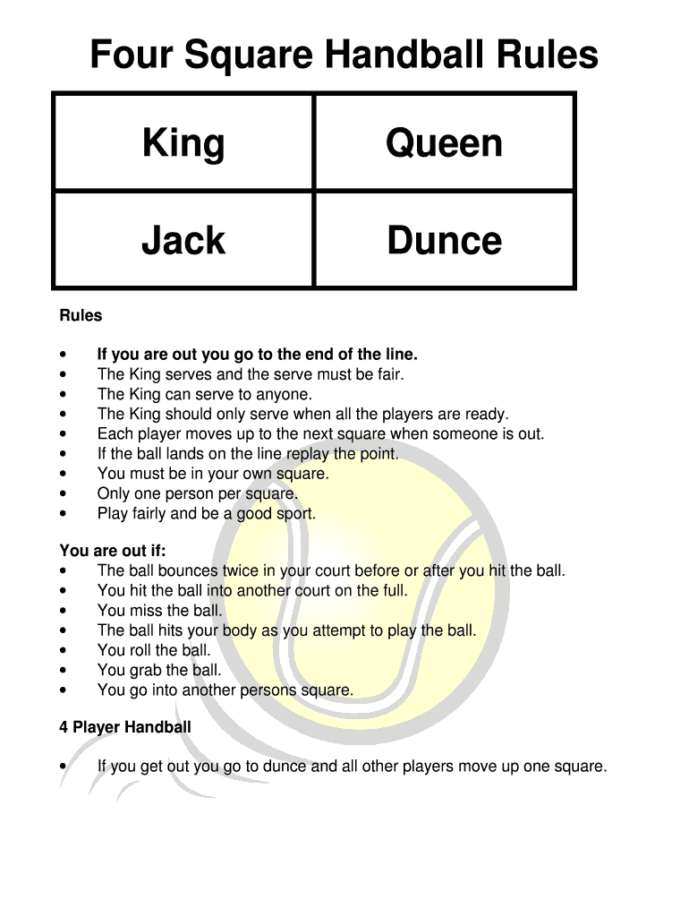 Four Square Handball Rules  Form