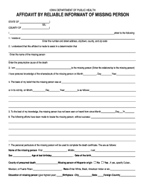 Affidavit of Missing Person  Form