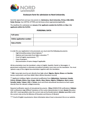 Nord University Enclosure Form