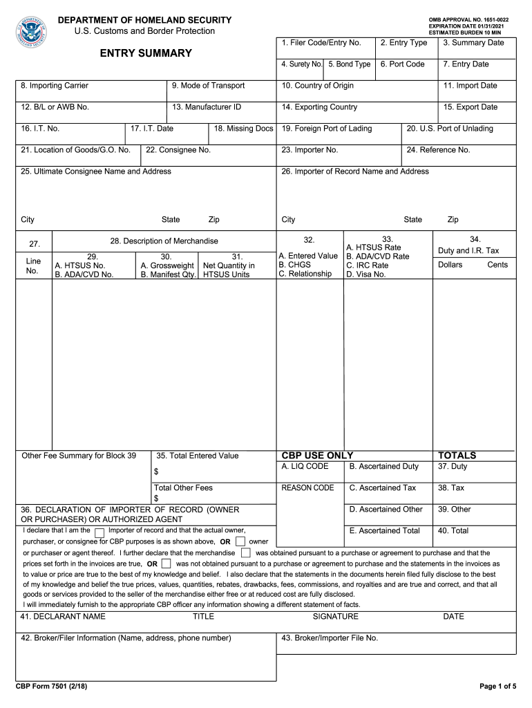  Cbp Form 7501 2018