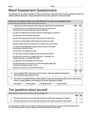 Mood Questionnaire - Fill Out And Sign Printable Pdf Template Signnow