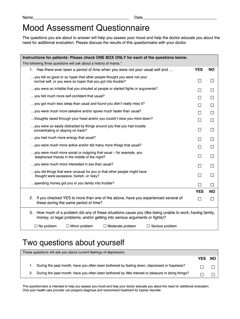 Mood Assessment Questionnaire  Form