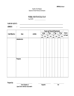 Sample Work and Financial Plan Dswd  Form
