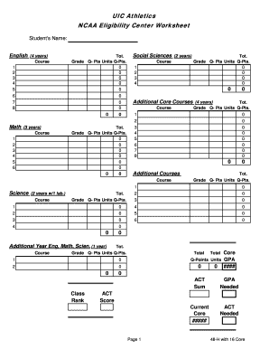 Ncaa Worksheet  Form