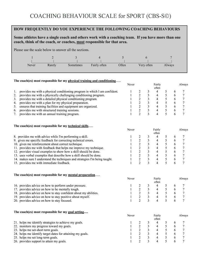 Behavior Scale Questionnaire  Form
