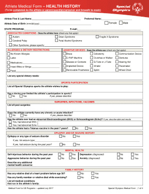  Special Olympics Form 2017-2024
