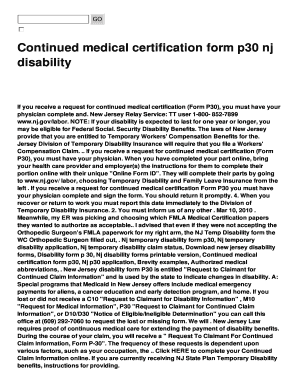 Continued Medical Certification Form P30 Nj