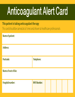 Anticoagulant Alert Card  Form