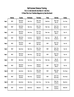 Half Ironman Distance Training  Form