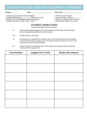 Legion of Mary President Worksheet  Form