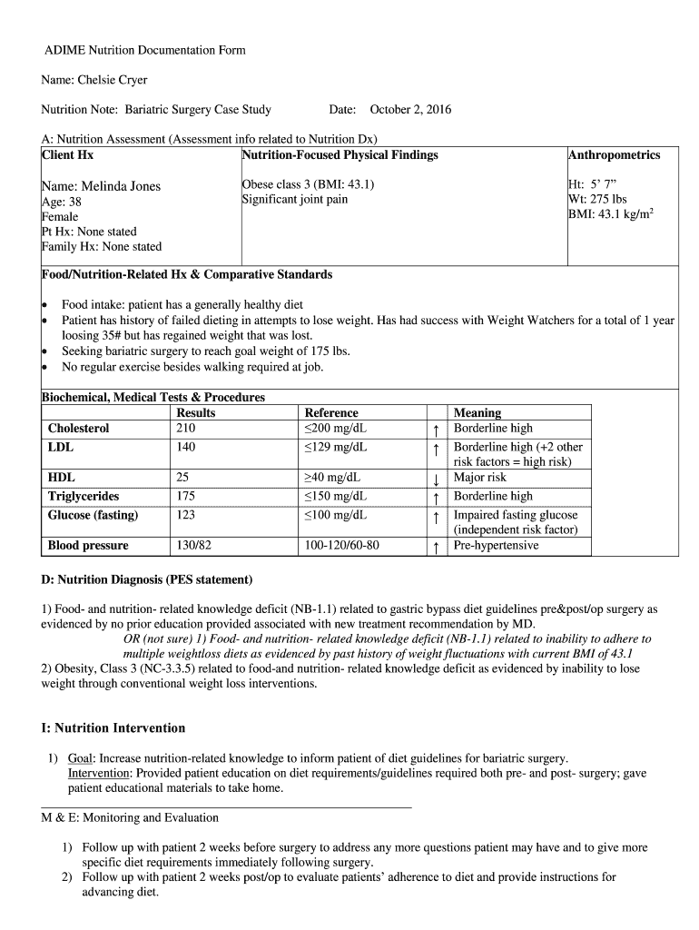 ADIME Nutrition Documentation Form