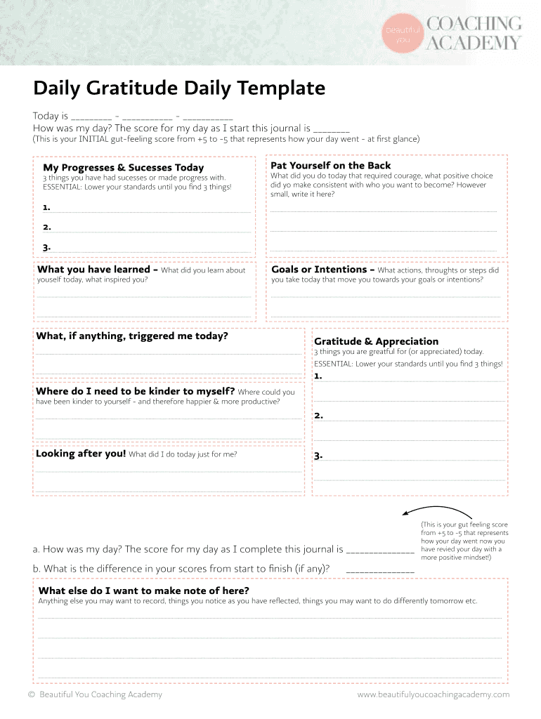 Daily Gratitude Daily Template  Form