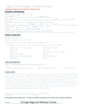 Organ Donor Registry Enrollment Form