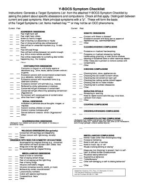 Ocd Symptoms Checklist PDF  Form