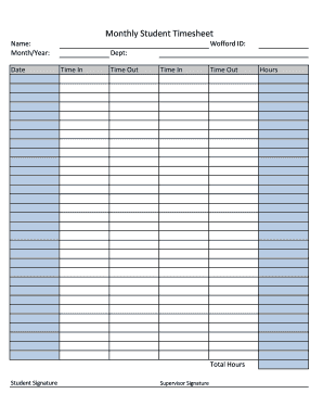Monthly Student Timesheet  Form
